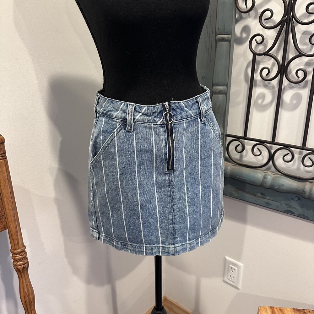 Pacsun Size 28 Women's Blue Jean Mini Skirt Striped O Ring Cotton, Y2K, Western